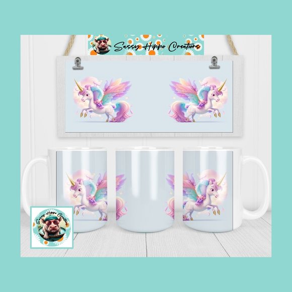 Ceramic Coffee Mug Colorful Unicorn Rainbow Flowers Fairytale 15oz Sublimated - Picture 1 of 4